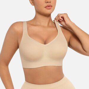 Feelingirl NWT Built-in Soft Cups Full Coverage Wireless Bra, Butter Cream L